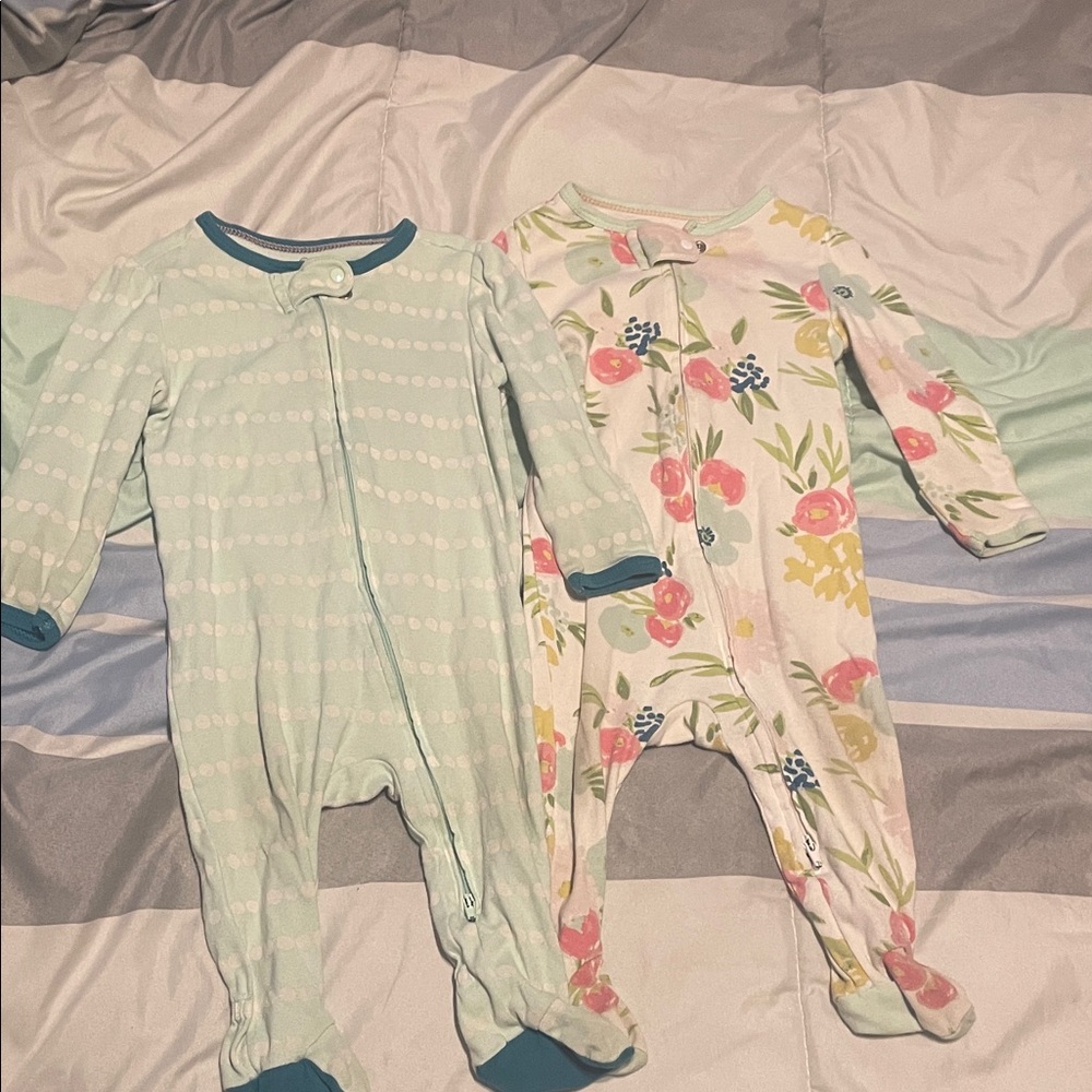 Cloud Island Mint and Floral Kids Footies